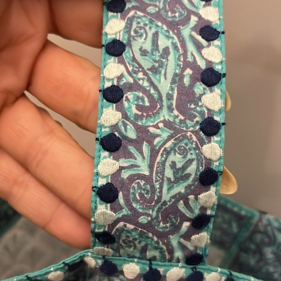 Vineyard Vines Paisley Romper Embroidered Pull-On Button Front Tie Waist Tassel - Picture 7 of 12